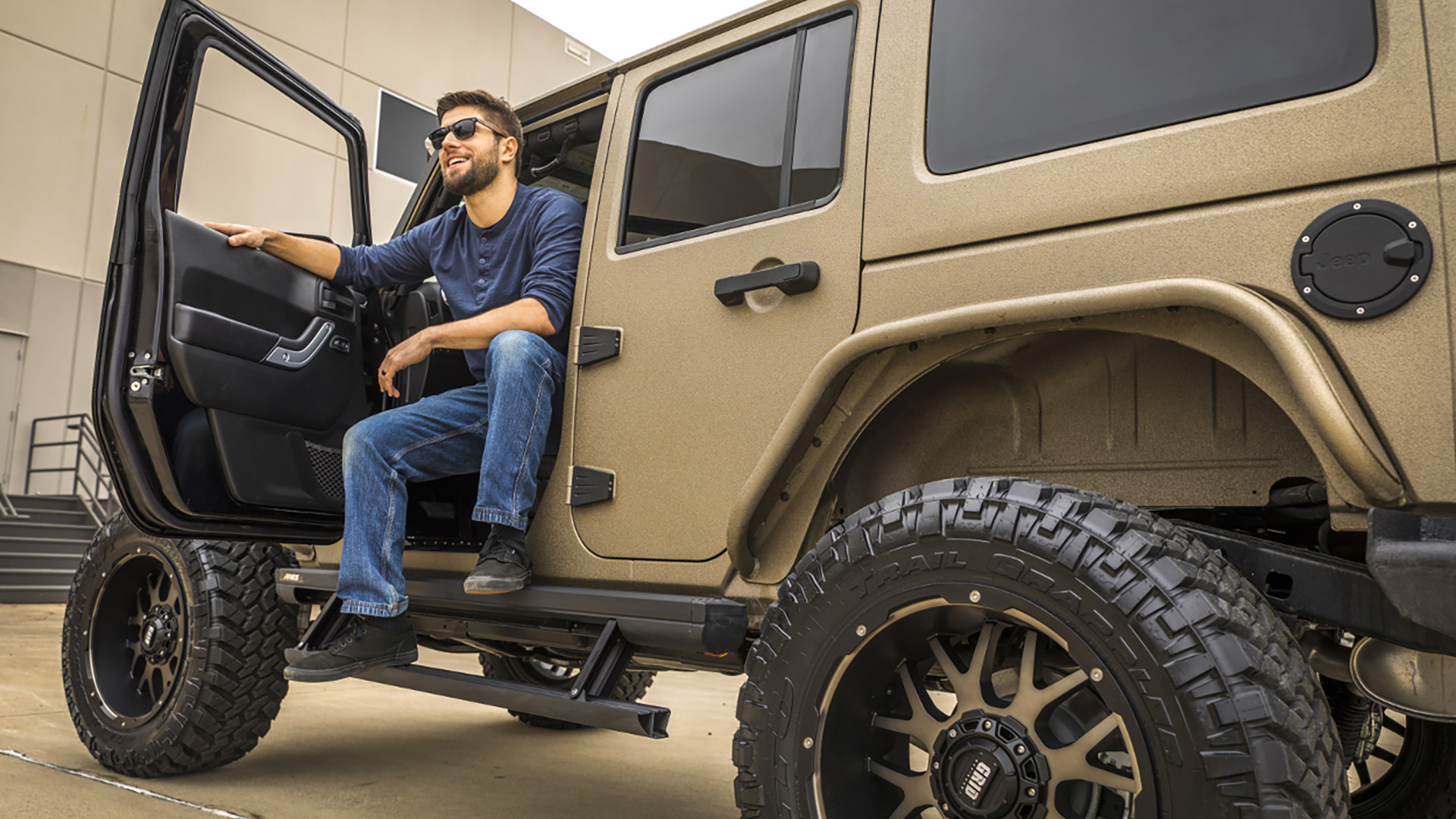 ARIES Tan Jeep Wrangler JK ActionTrac Power Running Boards